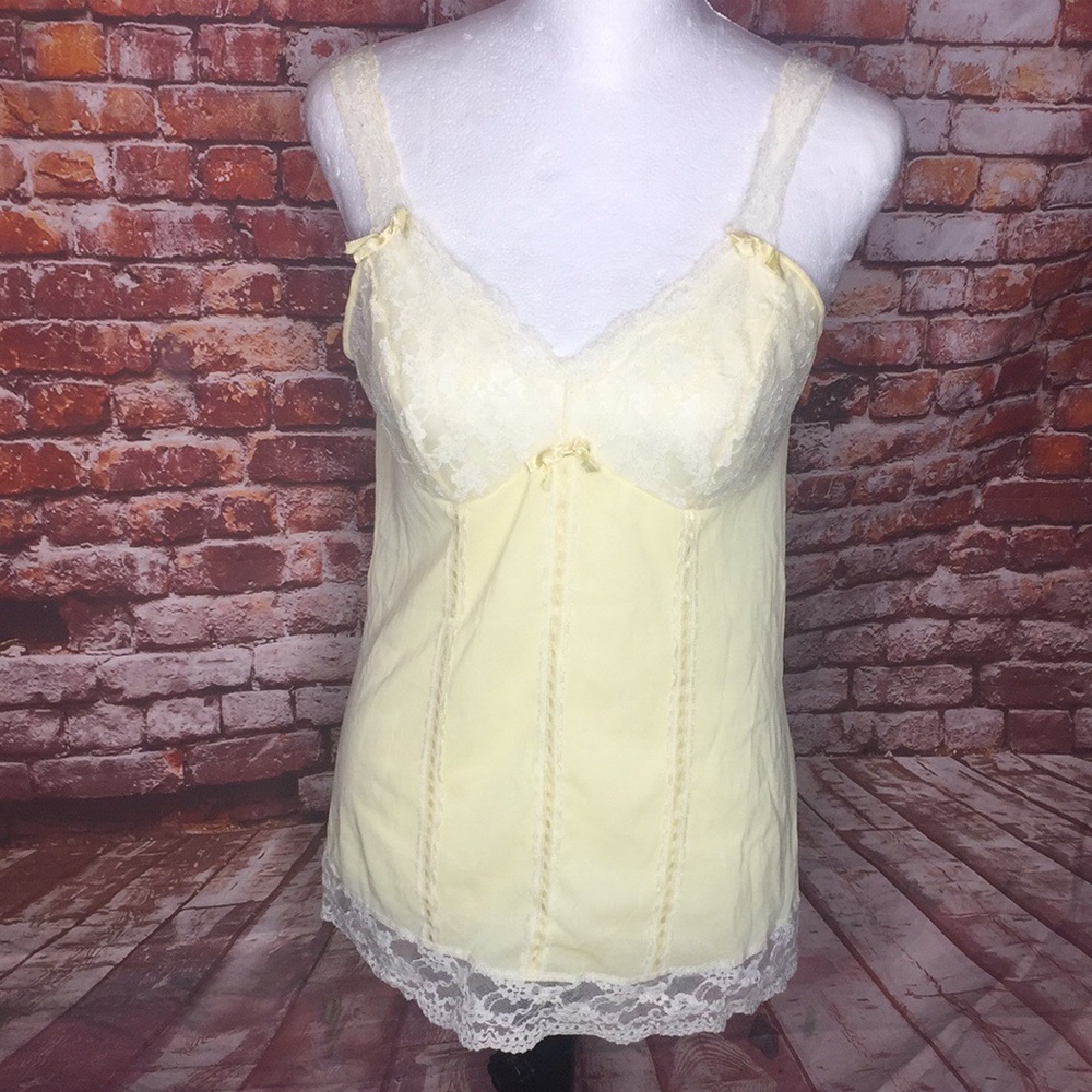 Vintage 60s Pale Yellow Nylon and Lace Feminine Camisole